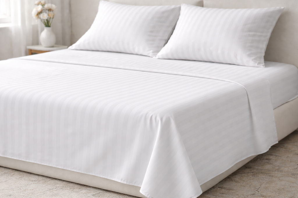 Hotel Stripe Flat Sheet – 300TC (White)