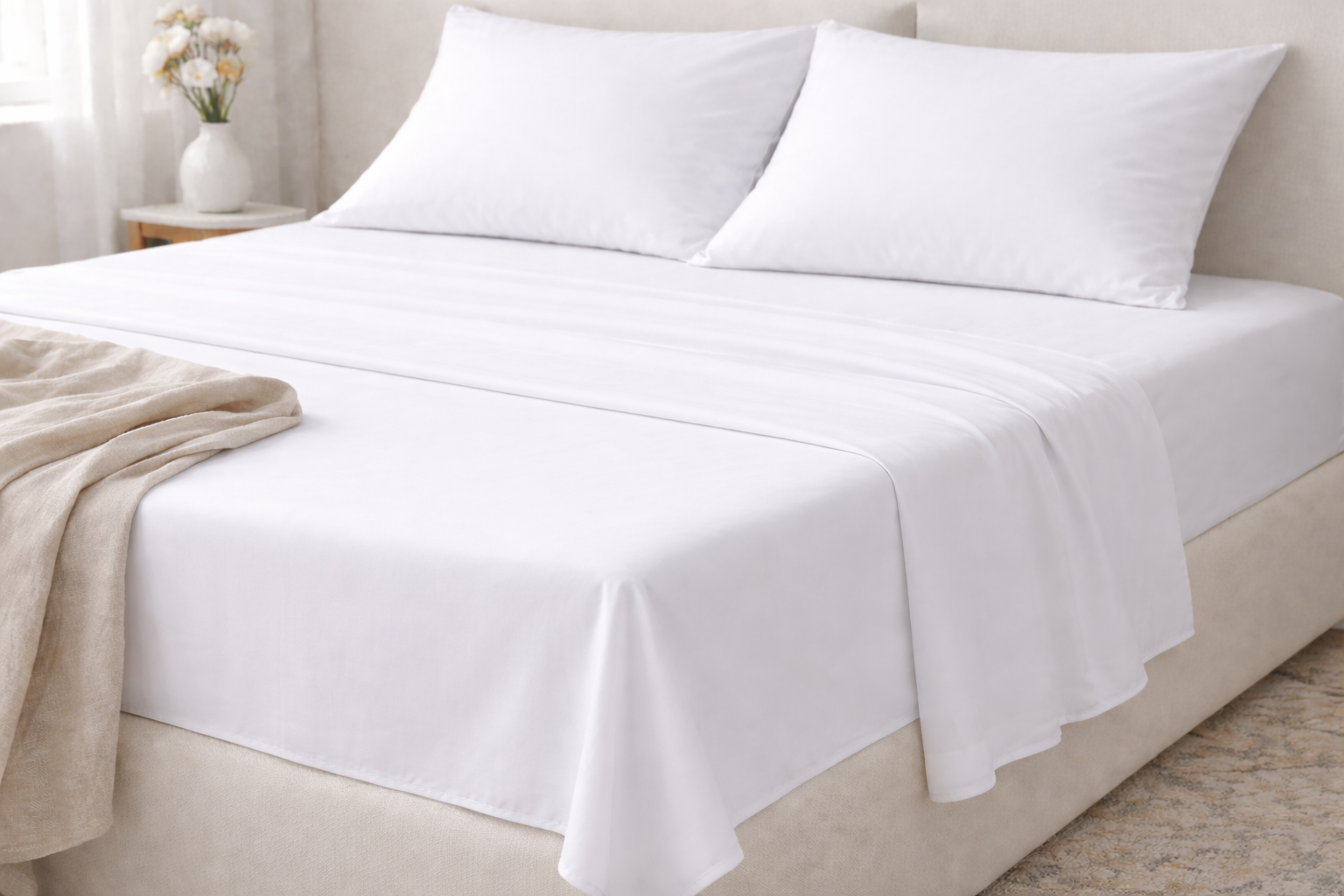 Classic Sateen Flat Sheet – 300TC (White)