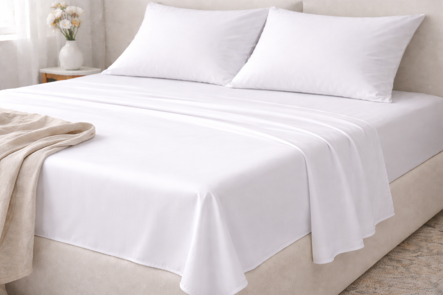 Luxury Sateen Flat Sheet – 400TC (White)