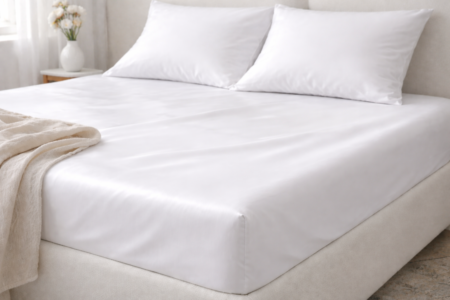 Luxury Sateen Fitted Sheet – 400TC (White)