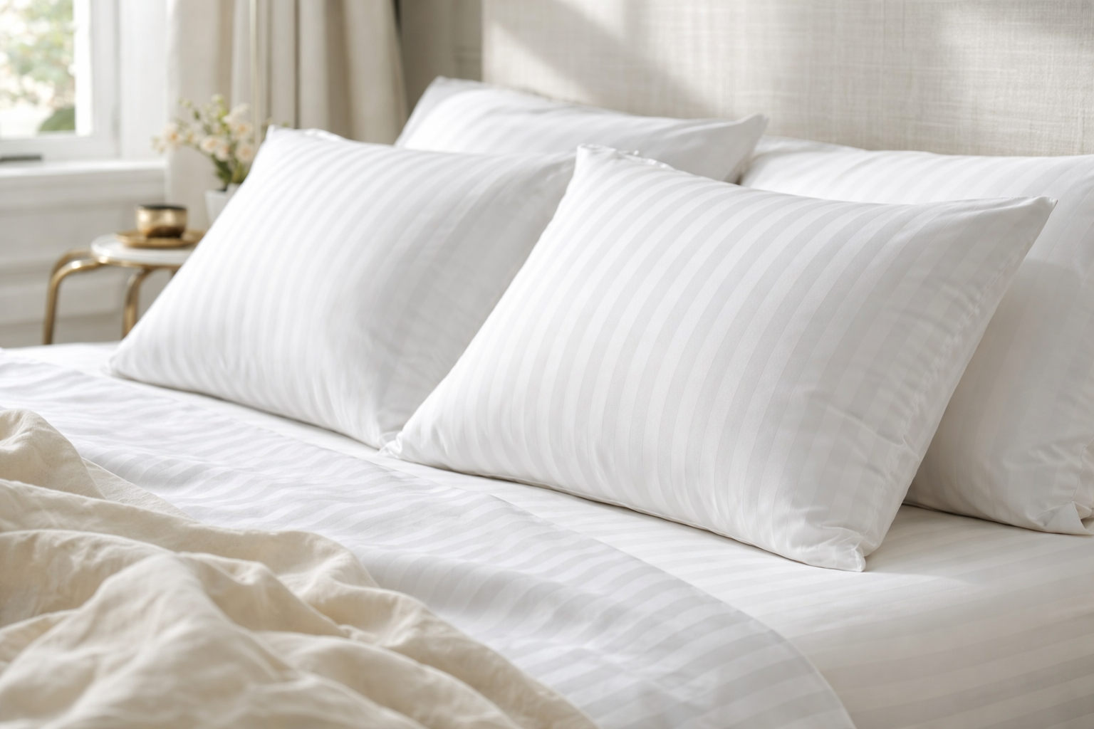 300TC Cotton Striped Pillowcases – White