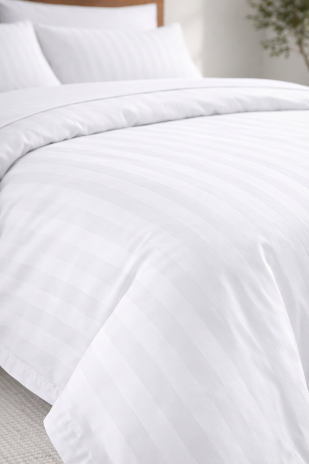 300TC Cotton Strip Duvet Cover – White