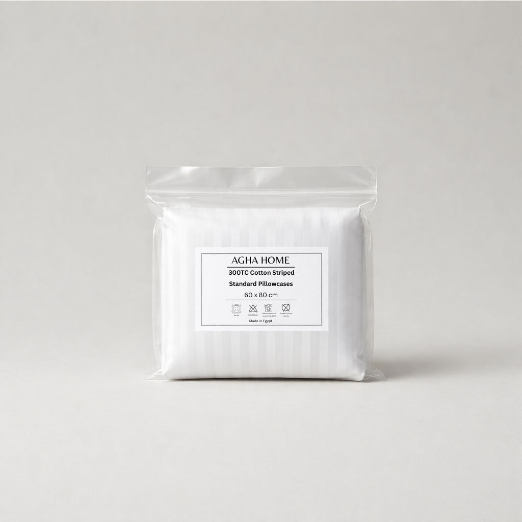 300TC Cotton Striped Pillowcases – White