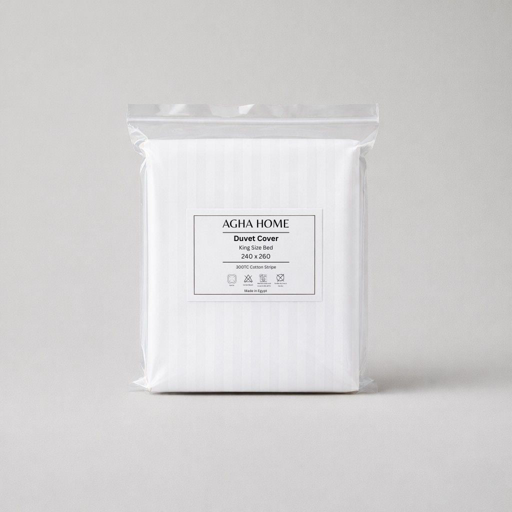 300TC Cotton Strip Duvet Cover – White