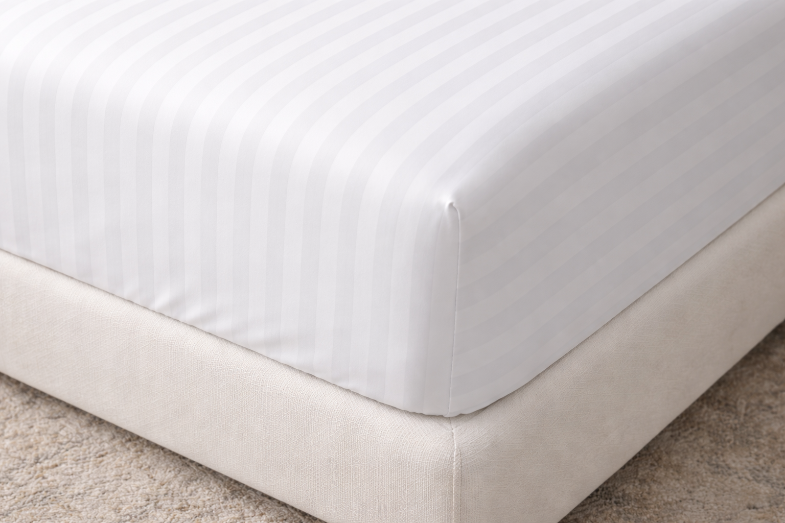 Hotel Stripe Fitted Sheet – 300TC (White)